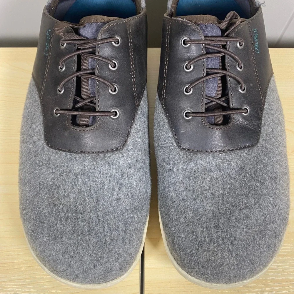 OluKai Nohea Moku Hulu Grey Wool Leather Drop-In Sneaker Shoes Men's 9.5‎